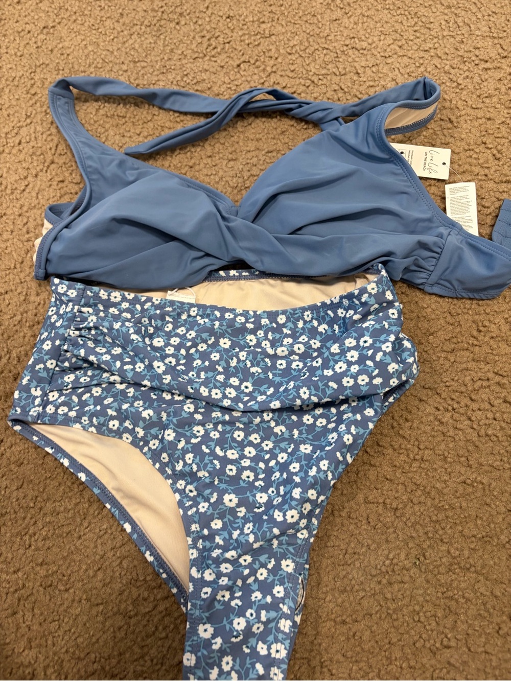 Cupshe Dusty Blue Floral Twist Bikini Set